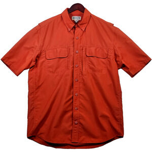 Duluth Trading Vented Fishing Shirt Mens Orange Short Sleeve ButtonUp Large Tall
